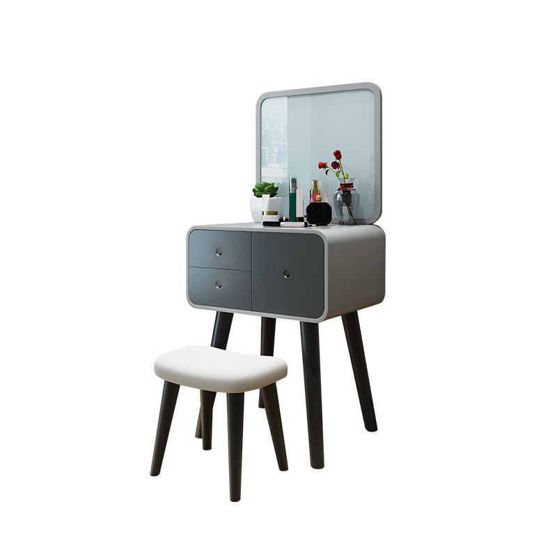 Contemporary Wood Vanity 5 Storage Drawers with Mirror & Stool