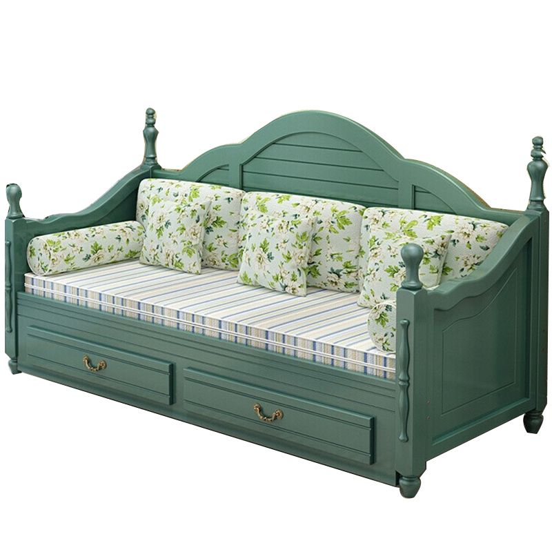 French Green/ Brown/ White Kid Bed Solid Wood Standard Bed with Storage