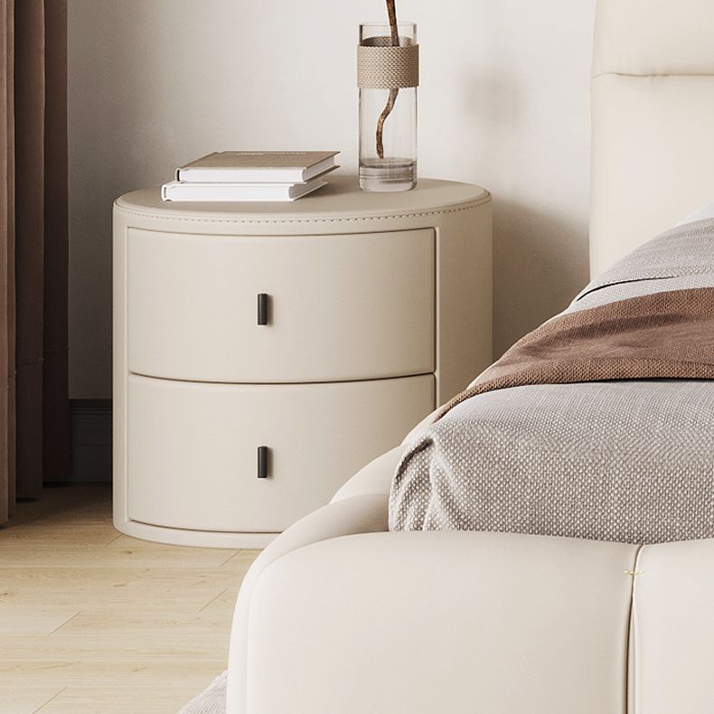 Faux Leather Oval Nightstand with 2-Drawer Wood Bedside Table for Nursery