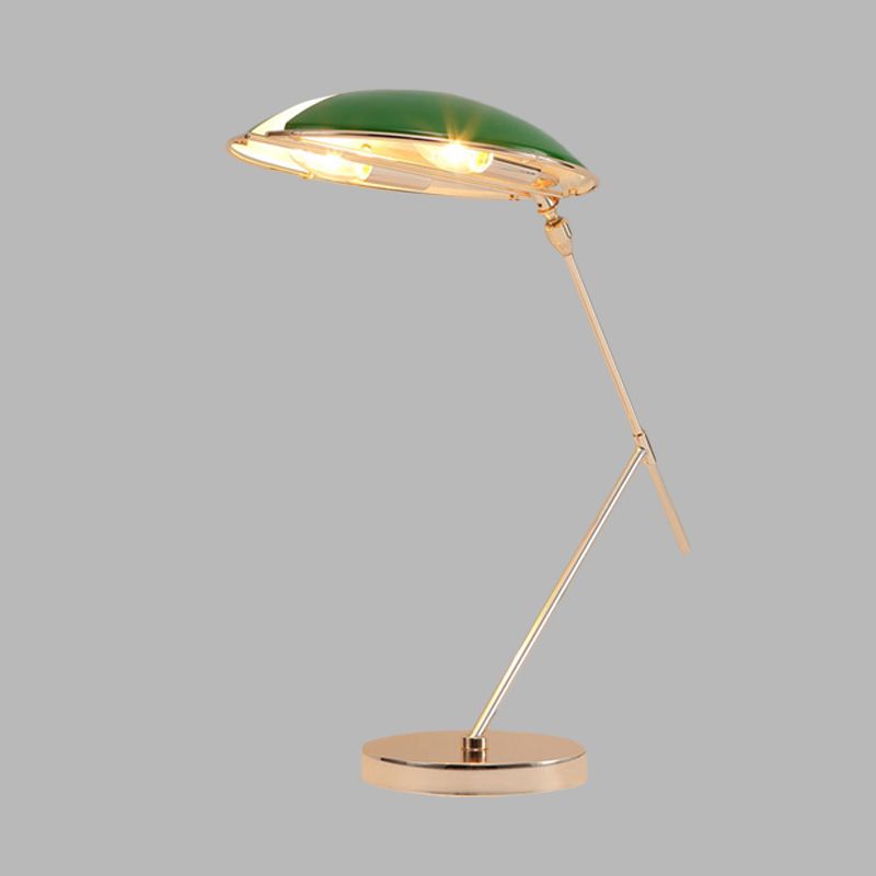 Metal Flat Dome Reading Book Light Modern 2-Bulb Green Table Lamp with Plug In Cord