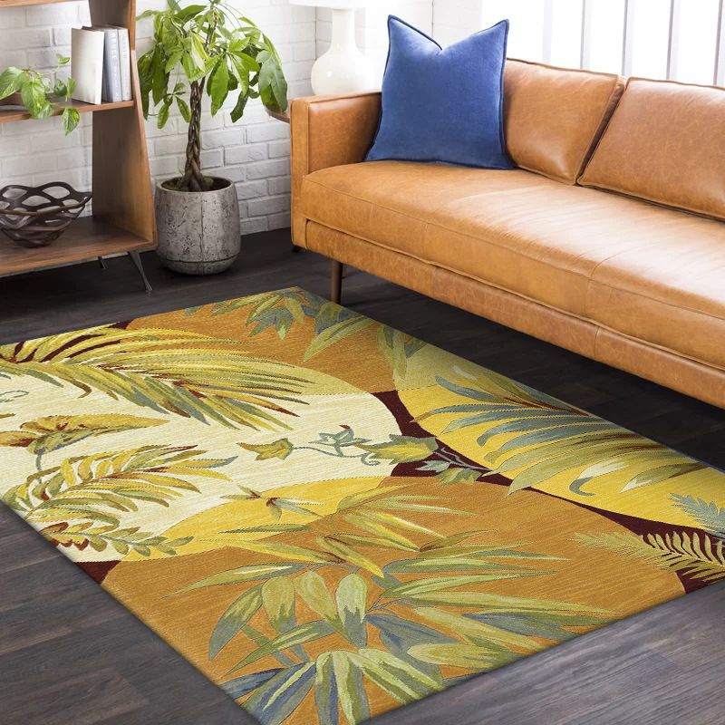 Tapis de motif de feuilles rétro jaune tapis classique en polyester lavable le tapis de support sans glissement lavable pour le salon