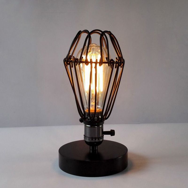 Wrought Iron Black Table Lighting Wire Frame 1 Light Industrial Style Table Lamp with Petal Design