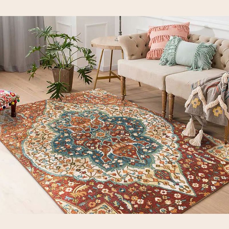 Moroccan Ethnic Style Carpet Polyester Area Rug Non-Slip Backing Indoor Carpet for Home Decoration