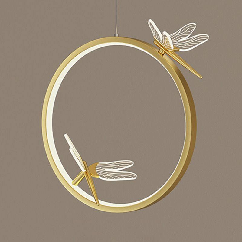 Ring and Dragonfly LED Pendant Artistic Simple Acrylic Bedside Hanging Light Fixture