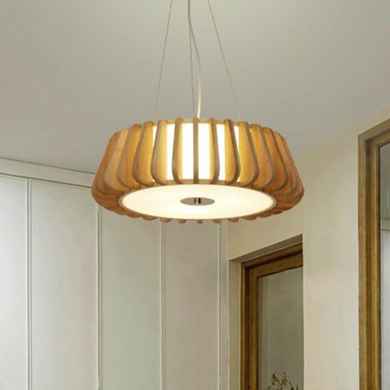 Lustre à tambour effilé Light Light Light Contemporary 3 bulbes salon suspendu en bois