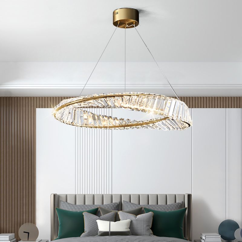 LED simple moderne suspension du pendentif cristallin de cristal circulaire pour le salon