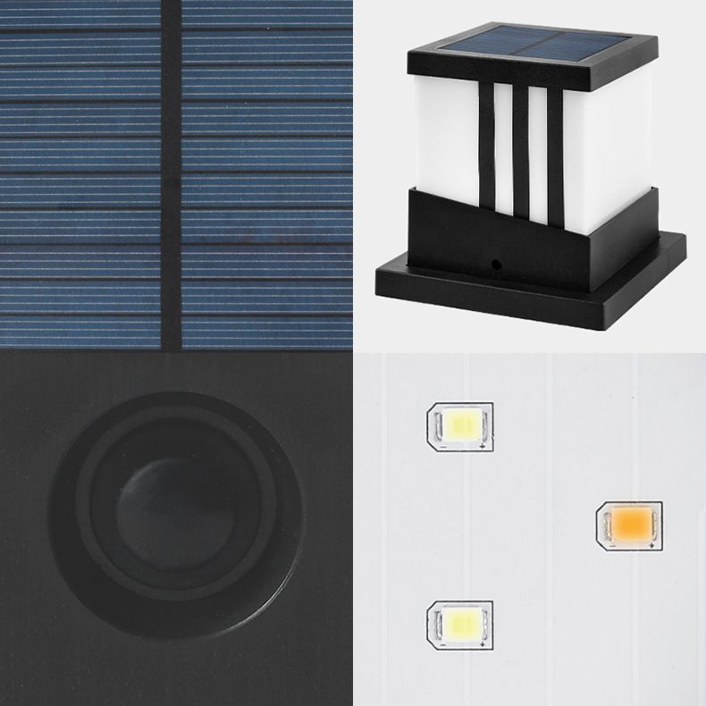 Solar Square Outdoor Lights Black Metal Waterproof Pillar Lamp for Garden