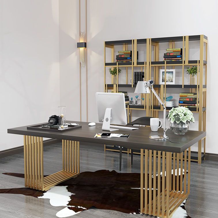 Glam Style Wooden Office Desk Black Top Home Desk with Metal Legs