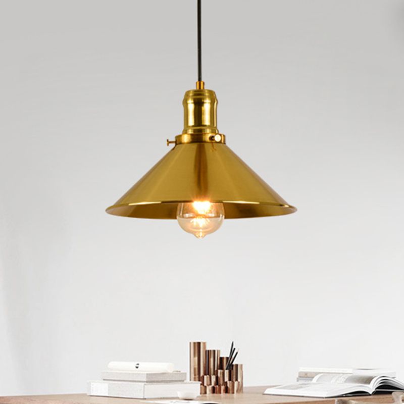 1 Light Metal Pendant Lighting Industrial Style Brass Conical Dining Room Hanging Lamp