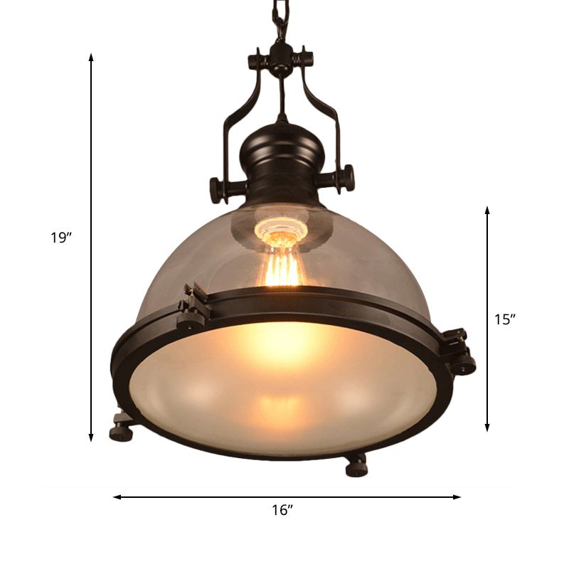 Funzione per illuminazione a sospensione a sospensione a pendente a 1 luci a cupola industriale in vetro limpido limpide appeso con anello di rivestimento