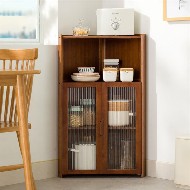 Bamboo Sideboard Table with Shelves Contemporary Dining Server