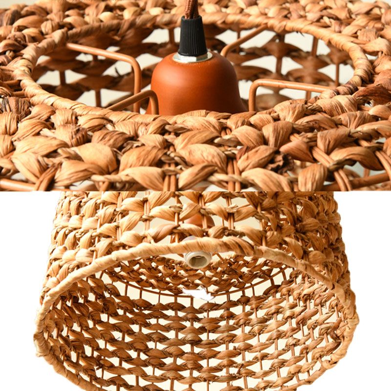 Drum Cottage Hotel Suspension Light Rattan 1 Light Asian Asian Élégant pendentif en beige