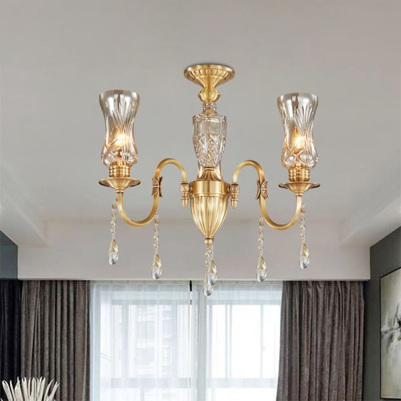 Vase Living Room Suspended Lighting Fixture Post Modern Prismatic Optical Crystal 3-Head Gold Pendant Chandelier