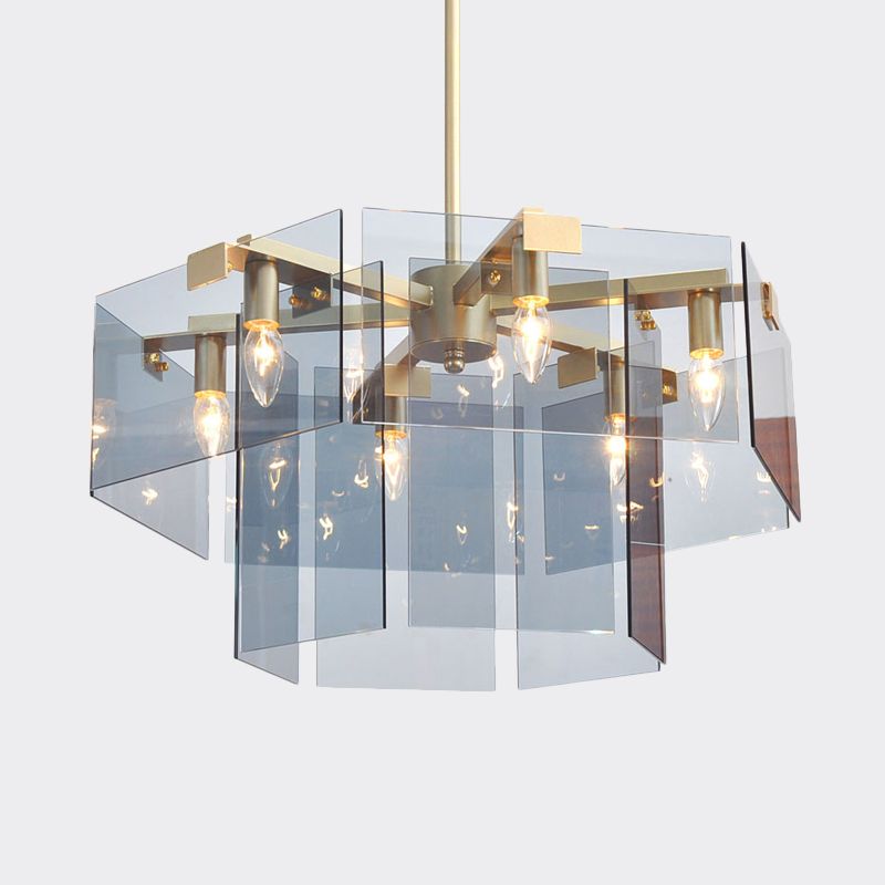 Modern 6/8 Lights Chandelier Pendant with Clear Acrylic Panel Shade Brown/Amber/Smoke Grey Geometric Ceiling Lamp