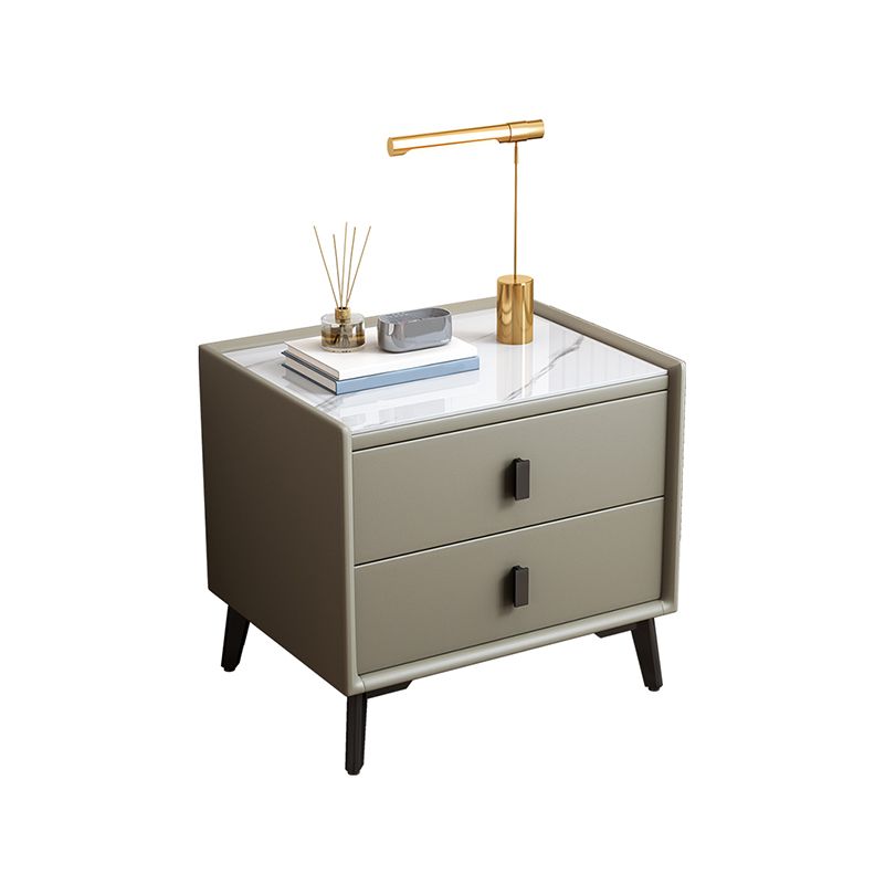 Modern Accent Table Nightstand Stone Nightstand with Drawers