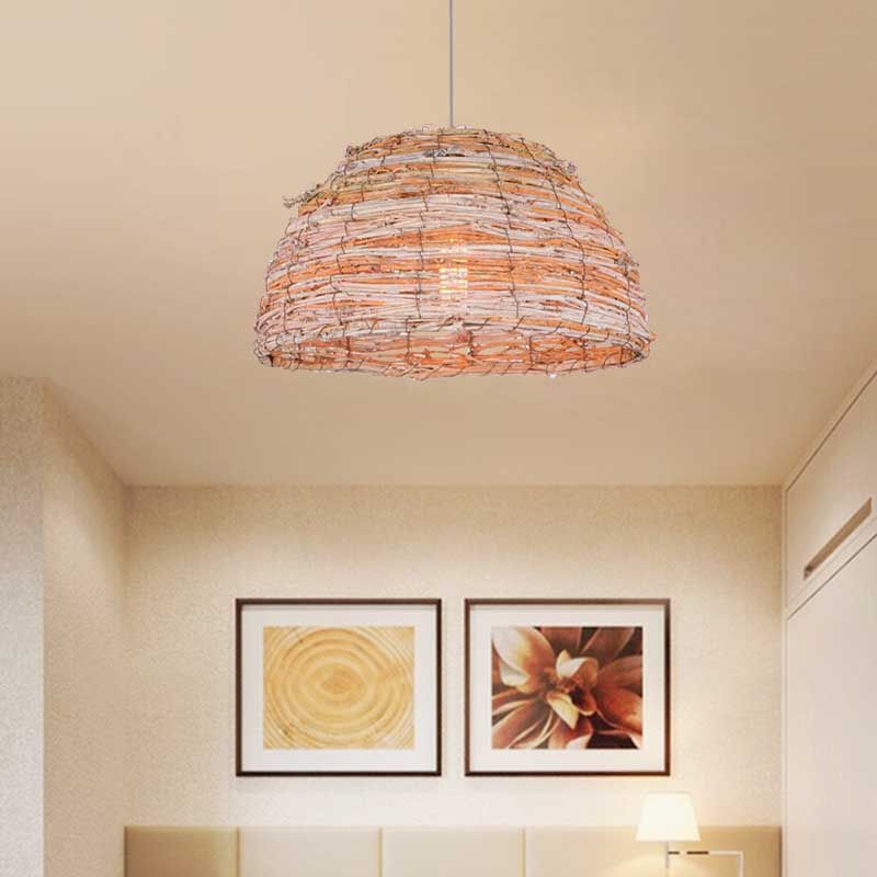 Beige Dome Shade Ceiling Hanging Light Rustic Bine Single Pendant Light for Restaurant