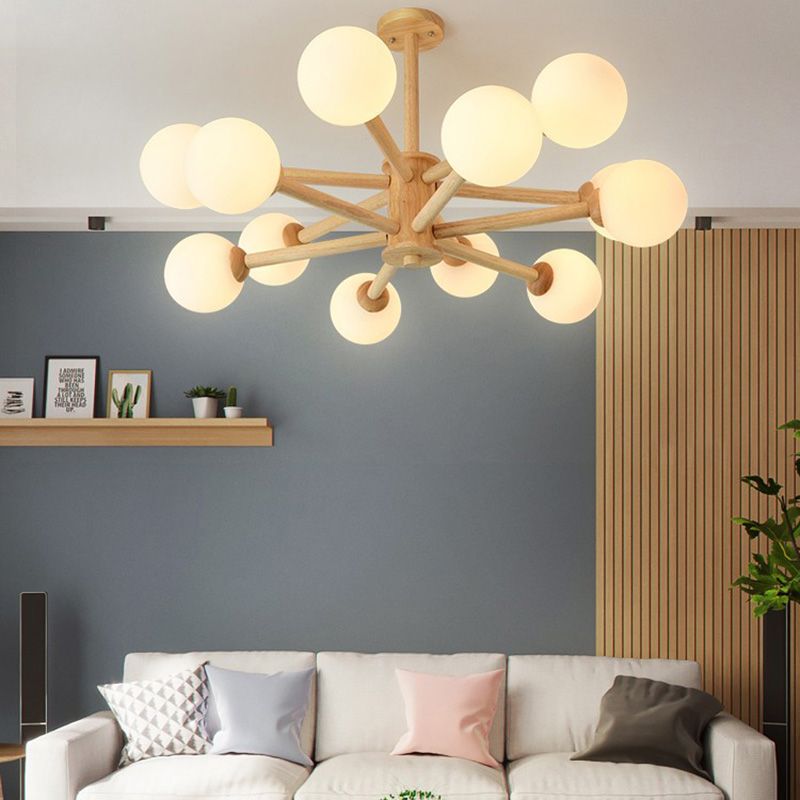 Globe Chandelier Pendant Light Modern Multi-Head Beige Bronze Chandelier Lamp with Glass Shade