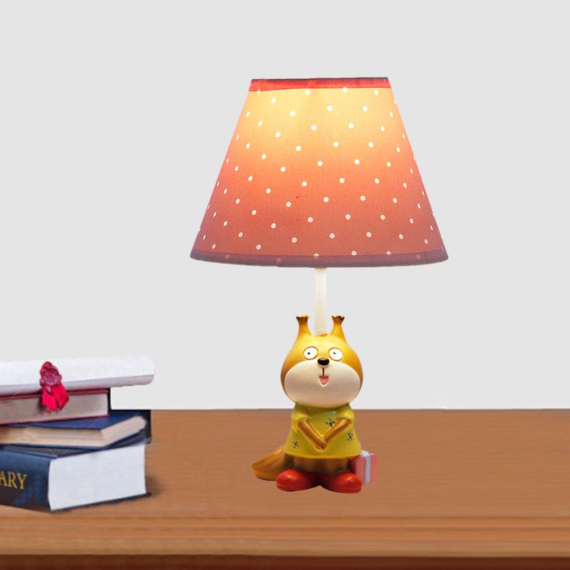 1 Head Study Room Reading Light Cartoon Red/Yellow Task Lamp with Dog Resin Base with Spots Fabric Shade