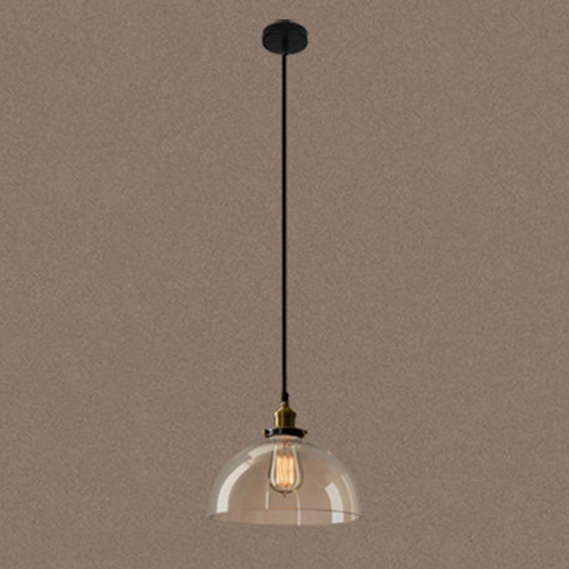 Transparent Glass Shade Hanging Light Retro Industrial Style Single Light Mini Lighting Pendant for Bedroom