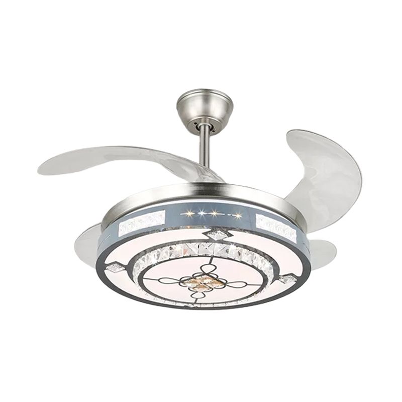 Ronde hangende ventilatorlampbeveiliging Modern Crystal 19 "Wide Led Silver Semi Flush Mount Light, 4 Blades