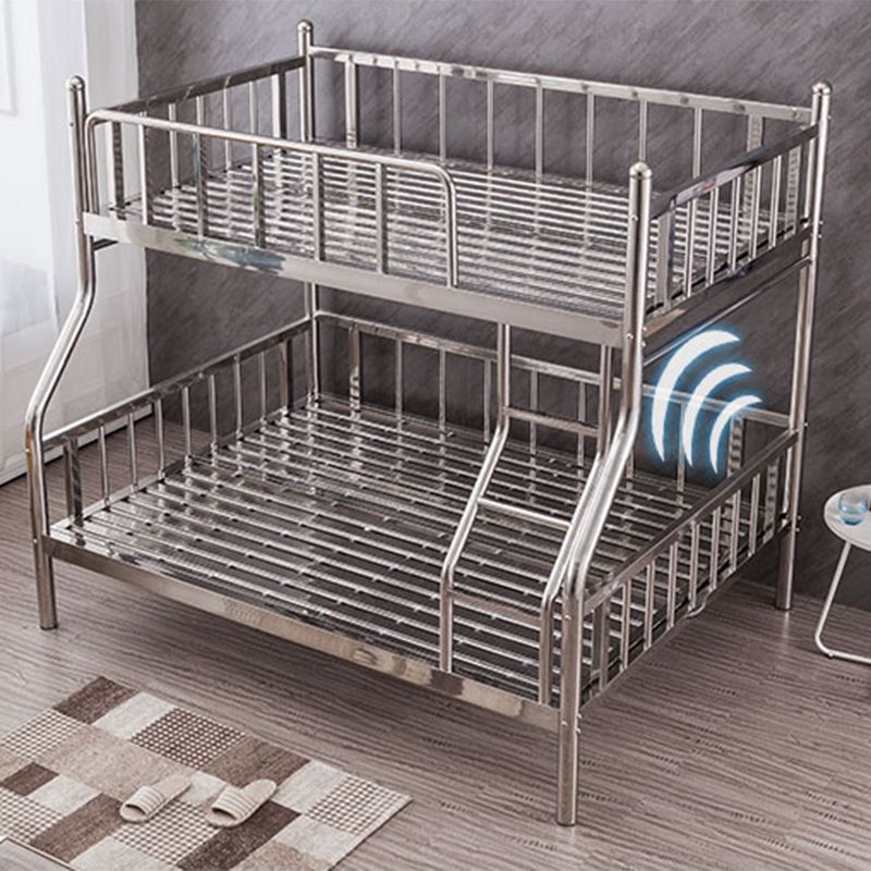 Silver Metal High Bunk Bed Modern Stainless Steel Bunk Bed with Guardrail