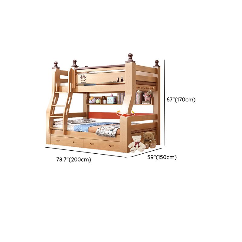 Natural Solid Wood Bunk Bed Storage No Theme Kids Bed with Mattress