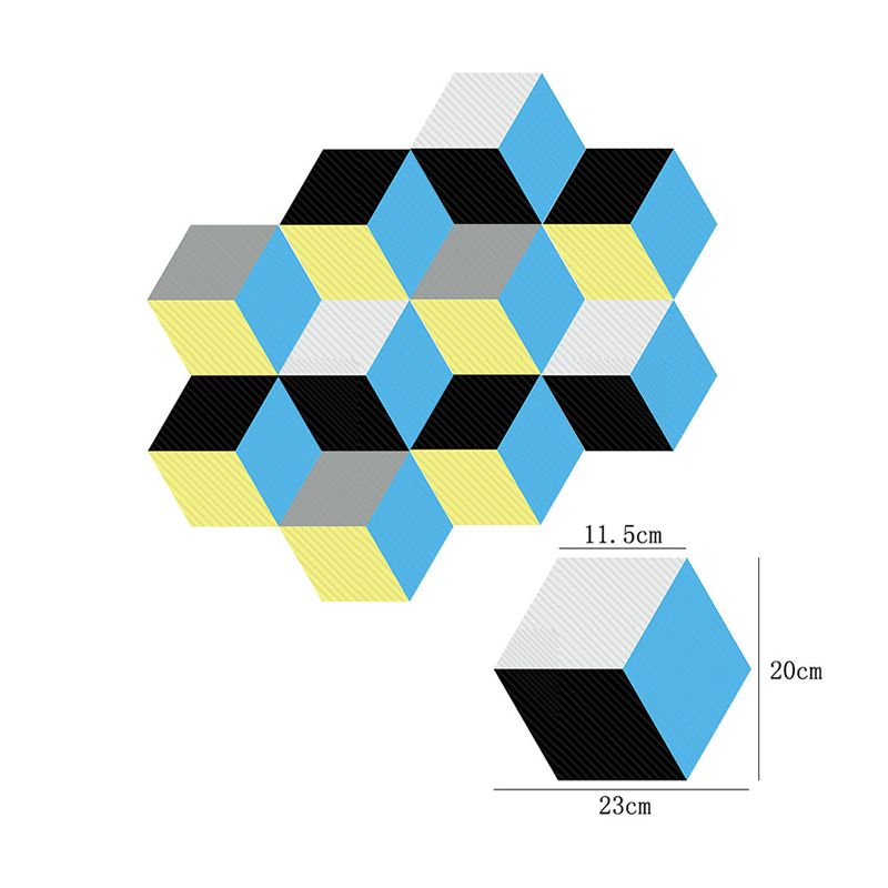 Faux 3D Cube Geometric Wallpapers Contemporary PVC Adhesive Wall Art in Yellow-Blue