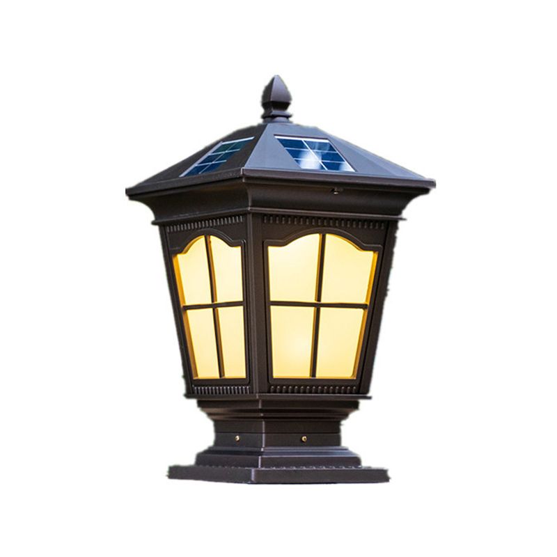 Square Shape Metal Pillar Lamp Modern Style 1 Light Solar Outdoor Light