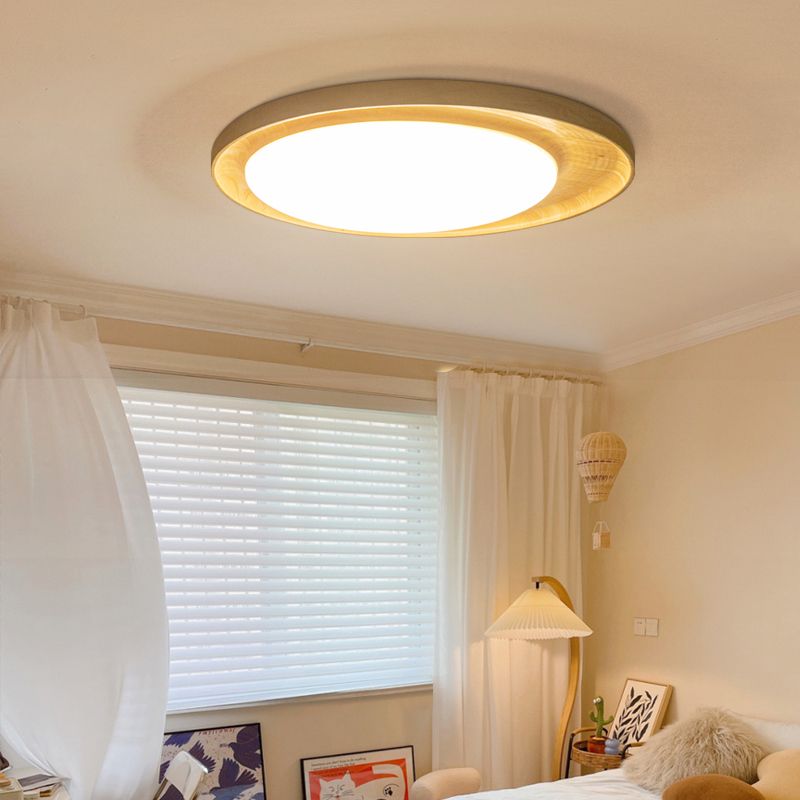 Modern Style Circle Shape Flush Mount 1 Light Wood Ceiling Light for Bedroom