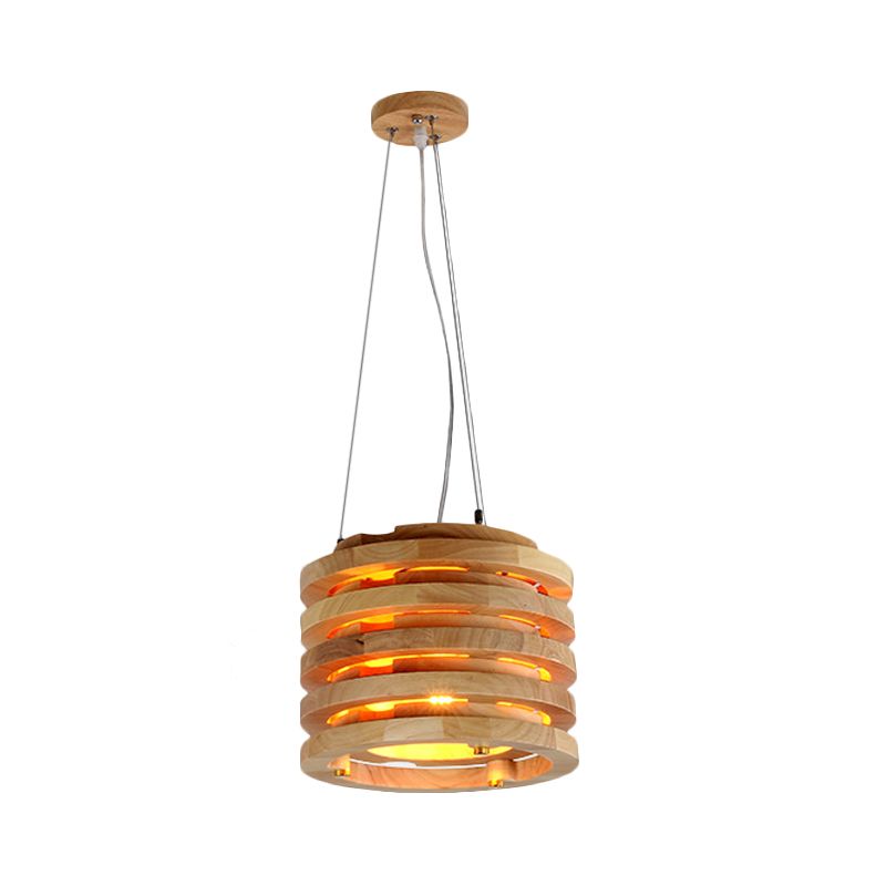 10"/16" Wide Wooden Cylindrical Hanging Light Contemporary 1 Light Pendant Lamp in Natural Wood for Living Room