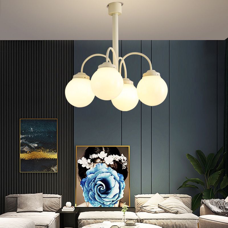 White Ball Pendant Light Fixtures Milk Glass 4-Lights Industrial Chandeliers Lighting