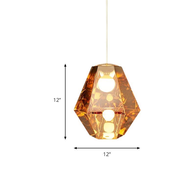 Diamond Pendant Lighting Post-Modern Glass 1 Light Clear/Amber Hanging Ceiling Light with Linear/Stout Shade