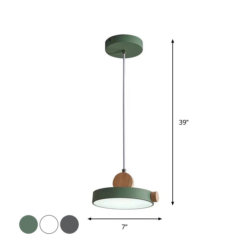 Grey/White/Green Round Hanging Light Nordic LED Acrylic Ceiling Suspension Lamp with Wood Decoration