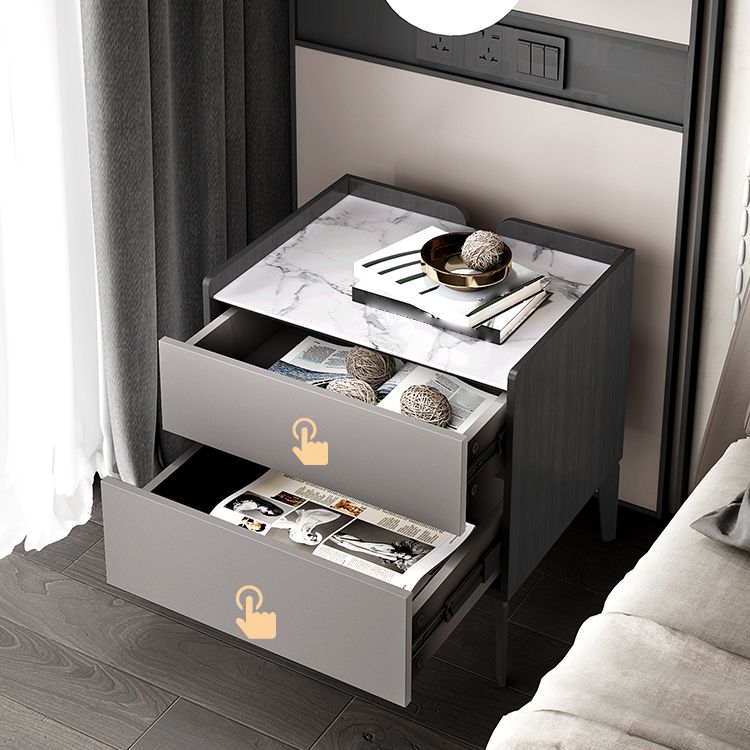 Modern 21 Inch H Nightstand 2-Drawer Stone Top Legs Included Night Table in Grey