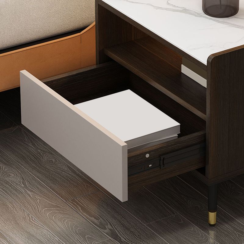 Modern Stone Top Nightstand Open Storage 18 Inch H 1-Drawer Night Table with Legs