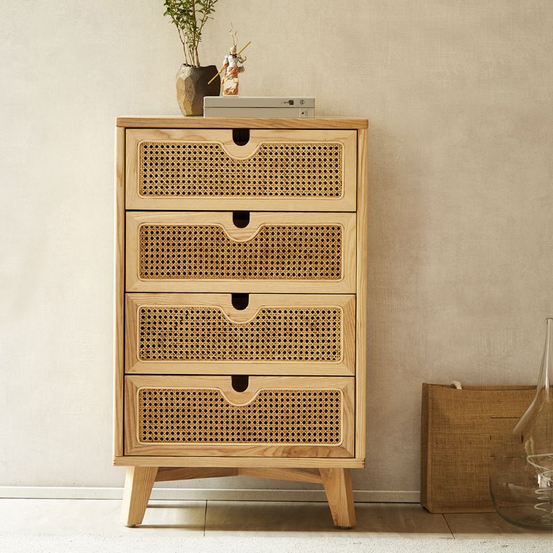 Contemporary Solid Wood Chest with Drawers and Wooden Legs in Natural