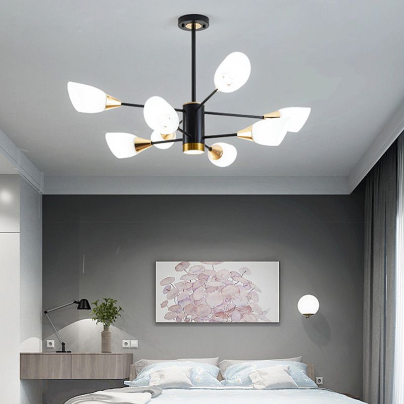 Modern Chandelier with Opal Frosted Glass Shade Black Pendant Lighting for Dining Room Bedroom