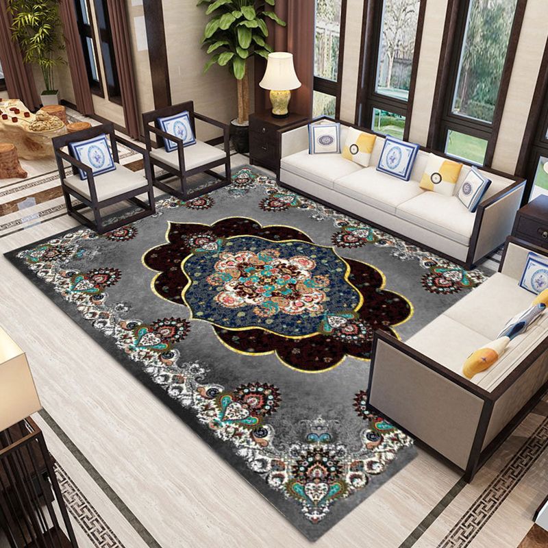 Persian Moroccan Tile Rug Polyester Carpet Non-Slip Backing Area Rug for Home Decoration