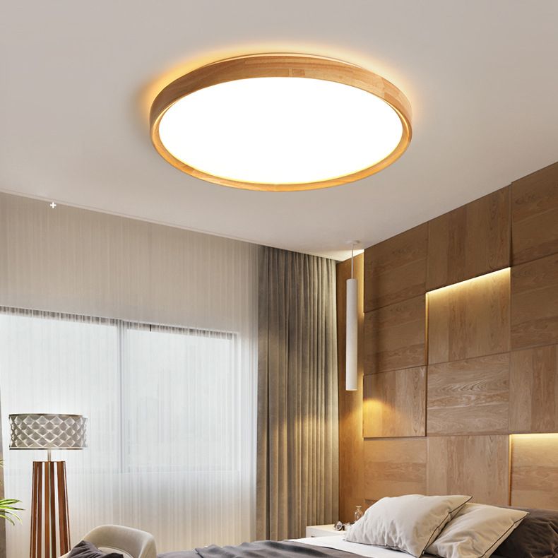 Modern Minimalist LED Ceiling Light Wooden Circular Flush Mount in Brown