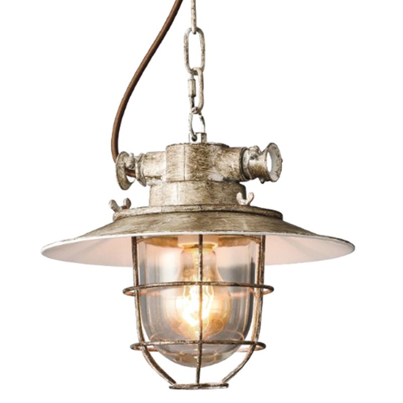 Industrial Iron Cage Hanging Light Copper Patina 1 Light Suspension Light with Adjustable Chain