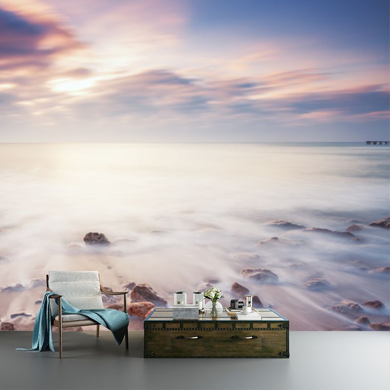 Evening Tide with Rock Mural Tropix Smooth Wall Decor in White for Living Room, Optional Size