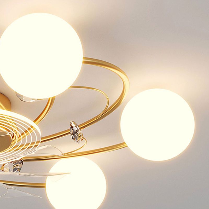 7/10-Light Golden Modernism LED Ceiling Fan Light for Dining Room