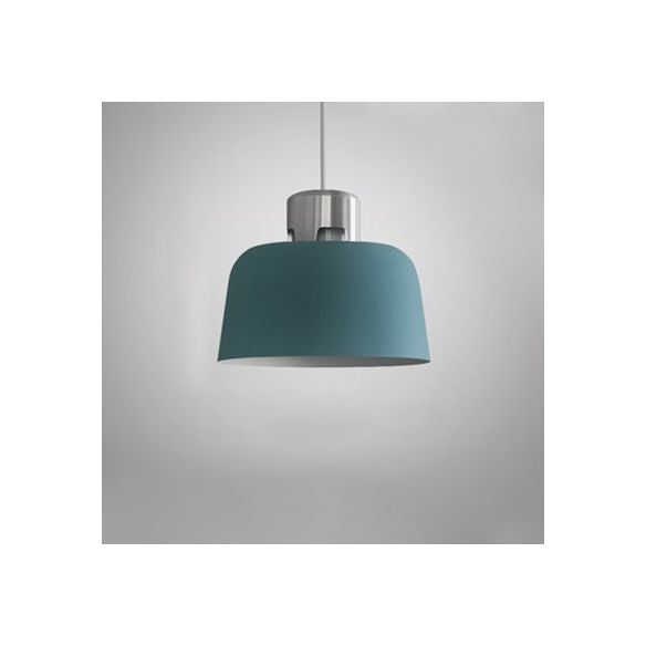 Metal Bucket Shade Hanging Light Single Light Nordic Pendant Lighting in Blue/Green/Pink for Restaurant Dining Room