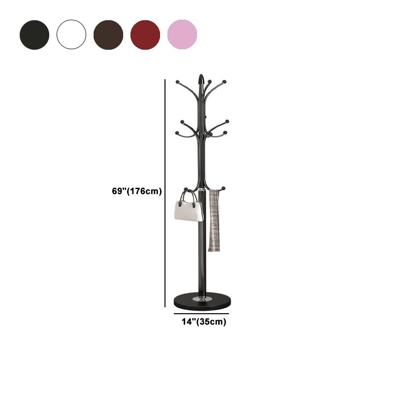 White Metal Single Pole Marble Base Hall Tree Entry Hall Tree with Hooks