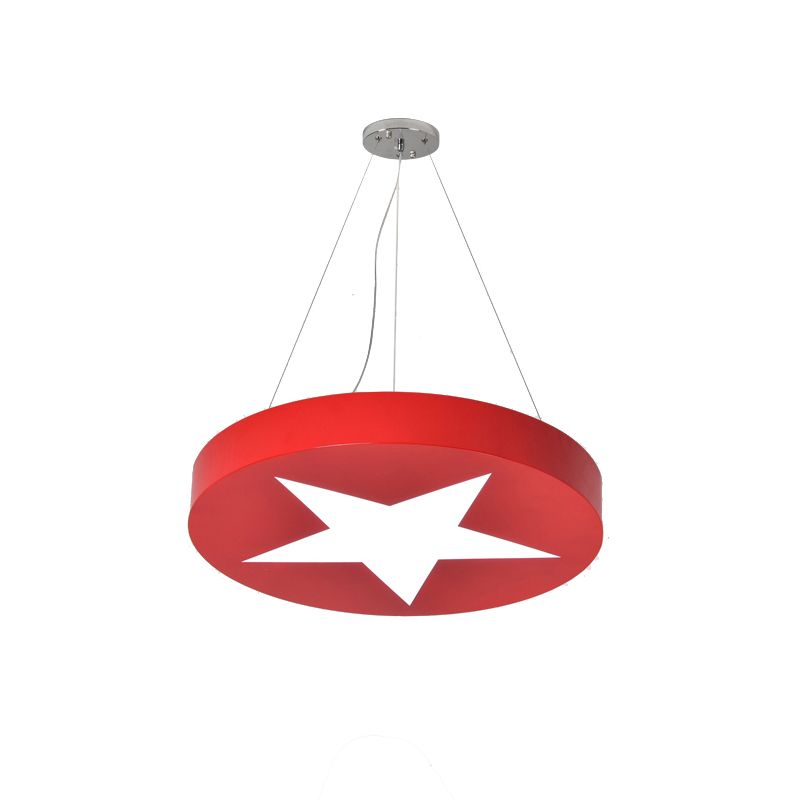 Kids Round Pendant Light with Star Metal Bright Colored Hanging Light for Office