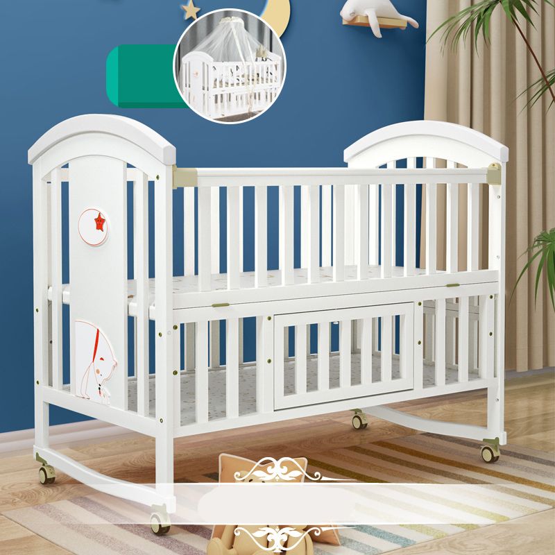 Modern Casters Nursery Crib Under Crib Storage Baby Crib with Guardrail