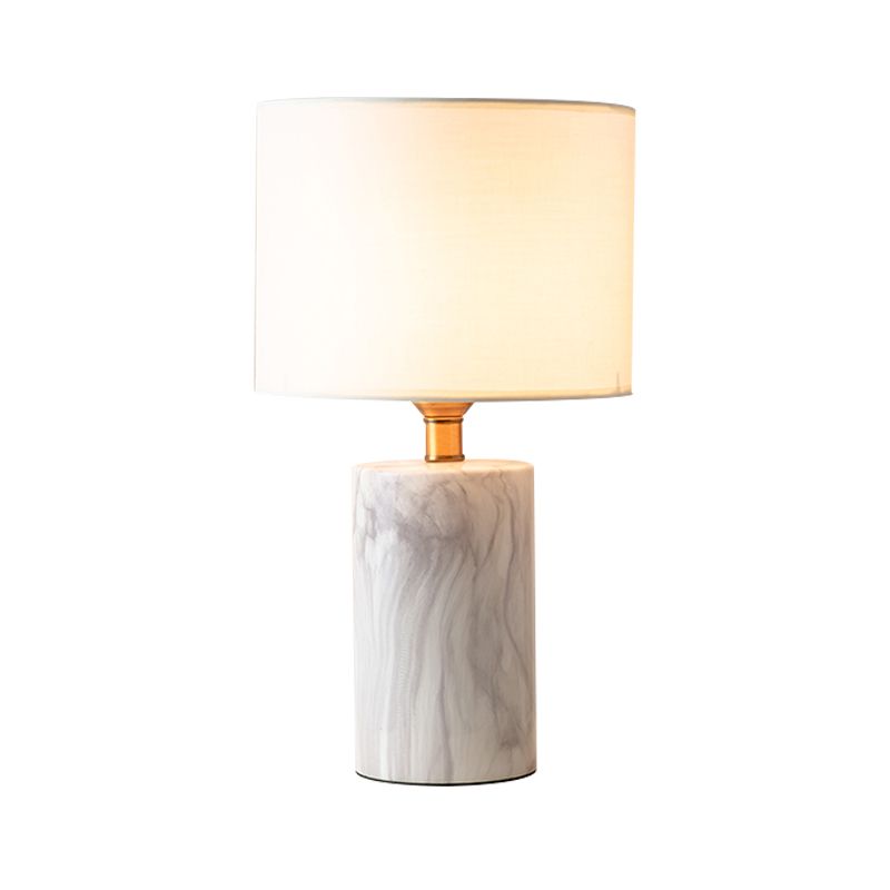 1 Head Shaded Task Lighting Modernism Fabric Small Desk Lamp in White with Marble Base