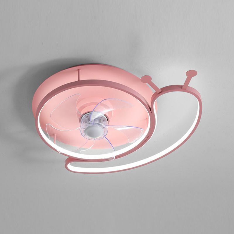 5-Blade Children Fan with Light LED Metallic Pink Ceiling Fan for Foyer