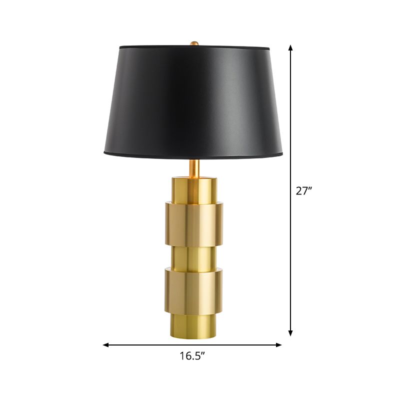 1-Bulb Bedroom Night Lighting Minimalism Black  Metal Table Light with Barrel Fabric Shade