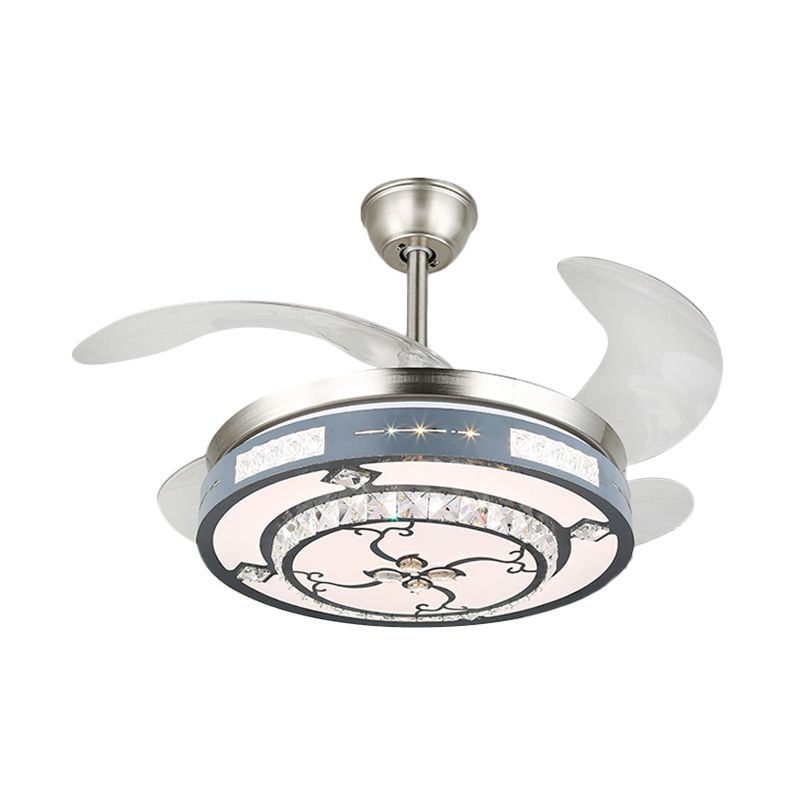 Ronde hangende ventilatorlampbeveiliging Modern Crystal 19 "Wide Led Silver Semi Flush Mount Light, 4 Blades